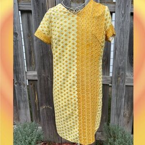 Vintage 1960s Handmade Yellow Embroidered Shift Dress | Mod Style M/L